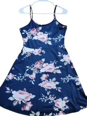 Floral Navy Sundress with Pink Roses
